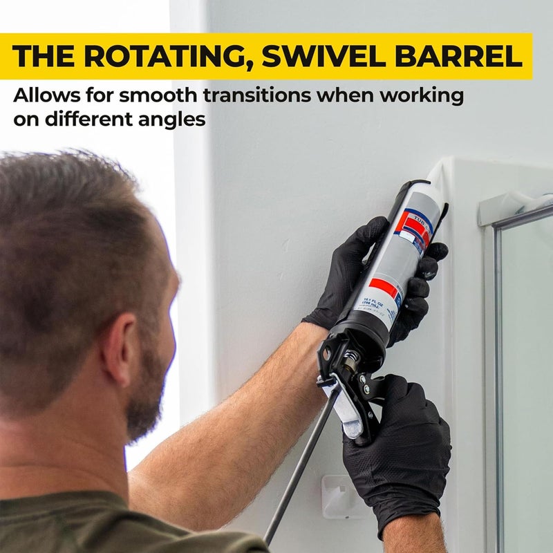 AWF PRO Heavy Duty Caulk Gun, 18:1 Thrust Ratio, Steel Frame Construction, Rotating Barrel, Ladder Hook, Puncture Tool & No Drip Pressure Release Tab, 29 oz Caulking Gun - Image 2